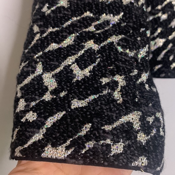 Alice + Olivia Black Lurex Tweed Kidman Box Crop Jacket Small black metallic - Picture 4 of 12